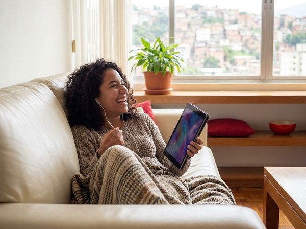 Una joven ve una serie en una tablet